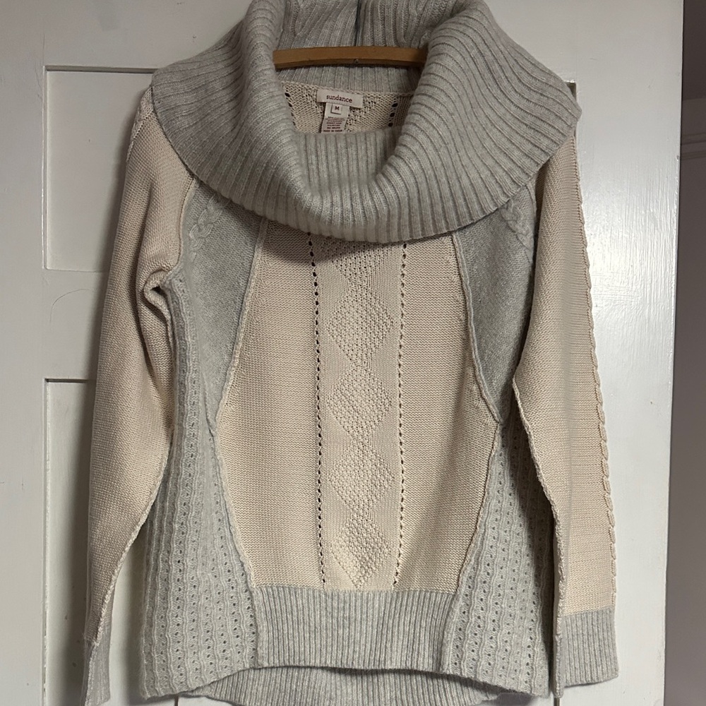 Sundance Gray and Cream Cowl Neck Sweater